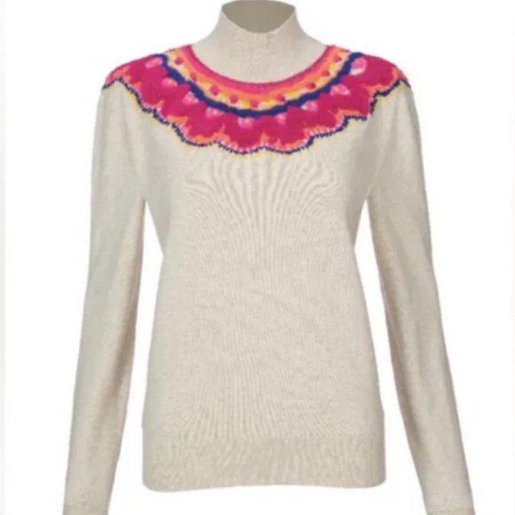 Cabi 4416 Winsome Oatmeal Beige Pink Embroidered Collar Pullover Sweater medium - Picture 2 of 7